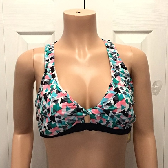 Go Gossip Prismatic Print Racerback Twist Front Bikini Swim Top Size XL - Picture 1 of 8